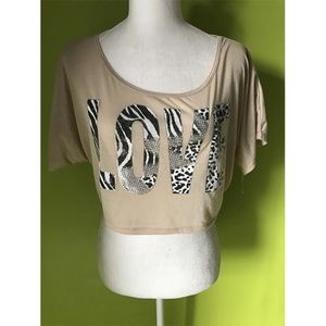 Press Apparel Love Fold Back Beige Crop Top Sz M